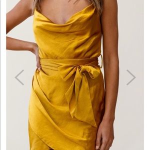 Bebe Satin Cowl Neck WrapMustard- US size Small